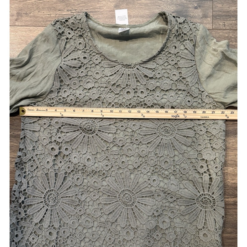 Boho Floral Crochet Lace Tunic Top Sage Green Bell Sleeve Oversized XXL - Picture 7 of 8